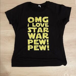 Black T-Shirt with Yellow Star Wars Text